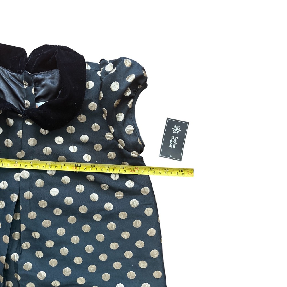 Gymboree Girls Black Gold Polka Dot Holiday Dress Velvet Collar Size 12 - Picture 3 of 7